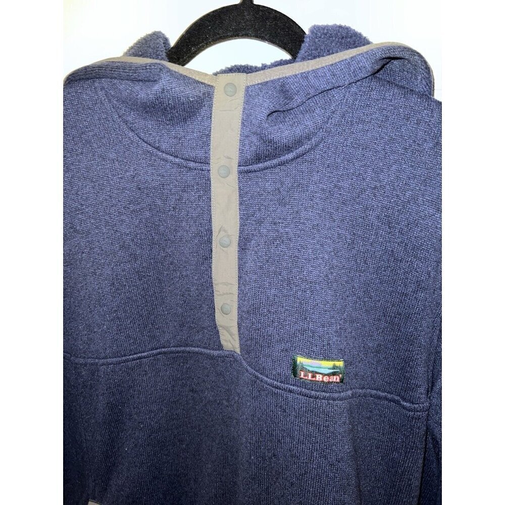L.L. Bean Men’s Hooded Slightly Fitted Sweater Fleece 1/4 Snap Pullover Top L Rg - Picture 4 of 12
